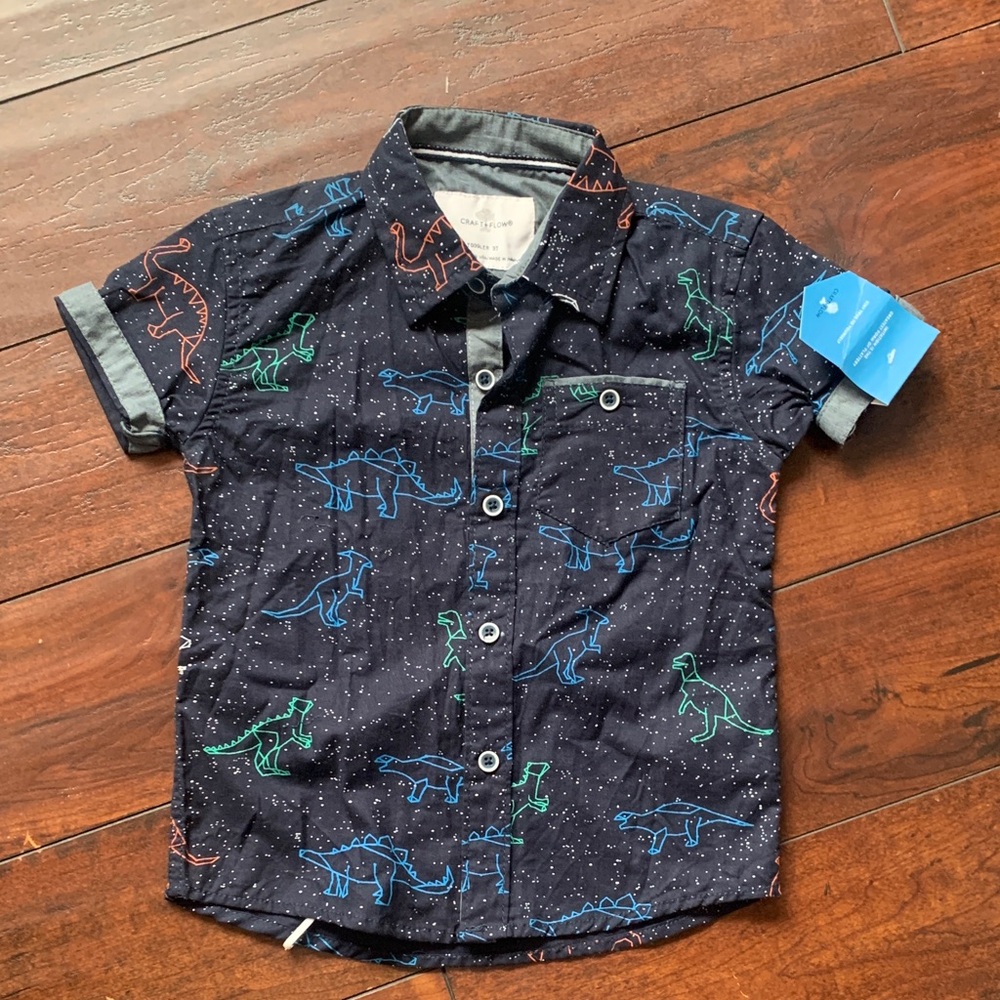 Cat & Jack Navy Dinosaur Print Button Down Shirt